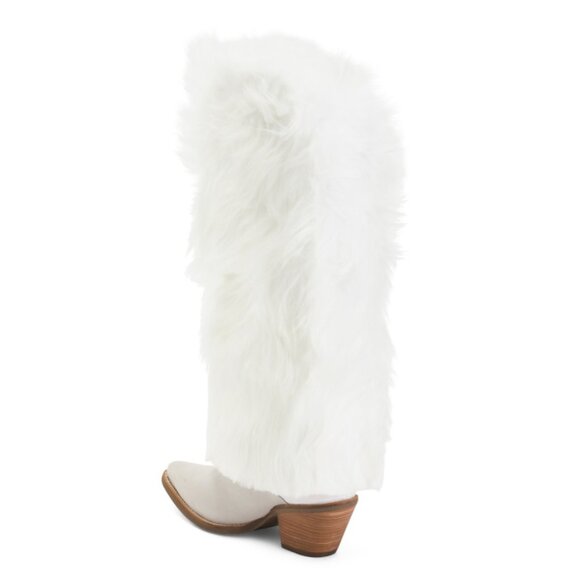 DINGO White Made In Mexico Leather Lad 18 Faux Fur Snuggle Boots - Picture 2 of 2